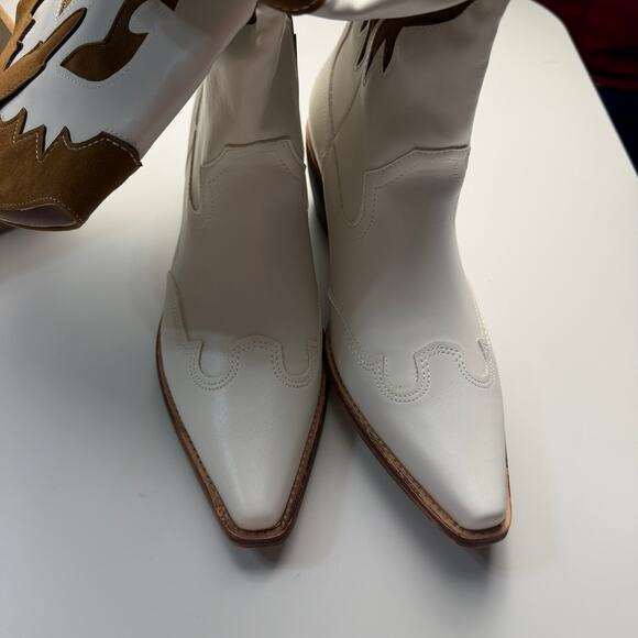 Women White Patchwork Cowboy Boots Wide Calf Western Cowgirl Mid Calf - Picture 8 of 11